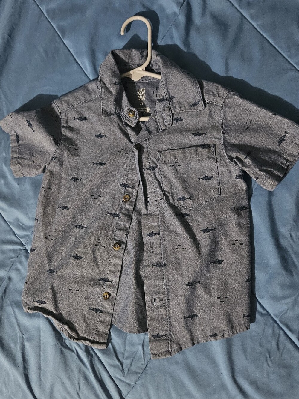 The Children's Place Light Blue Short Sleeve Shark Print Button-Down Shirt